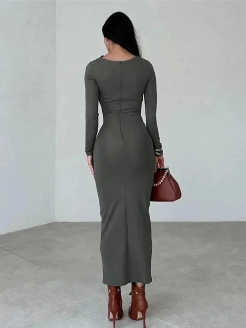 2024 Spring Elegant O-neck Long Sleeve Bodycon Dress