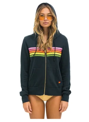 5 Stripe Hoodie Charcoal Pink Green