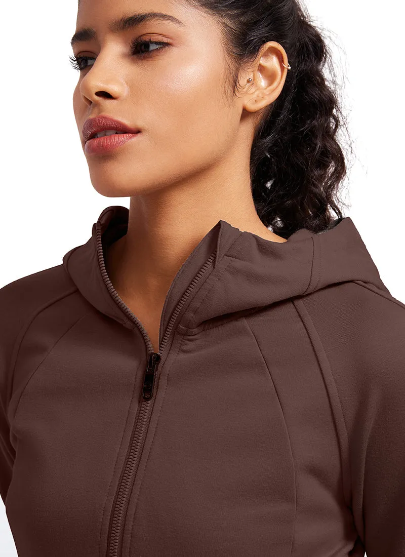 Amenity Cropped Full Zip Hoodies with Thumb Holes