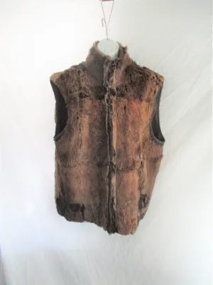 ANDREW MARC Genuine RABBIT Fur Full Zip VEST Coat Jacket L BROWN