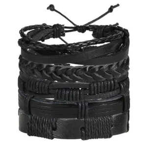 Black Braided Wristbands Mens Multi-Layered Bracelets