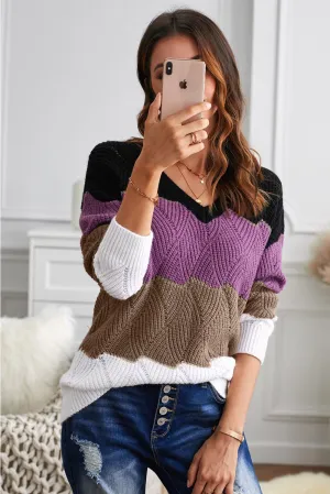 Textured Knit Black Color Block Sweater