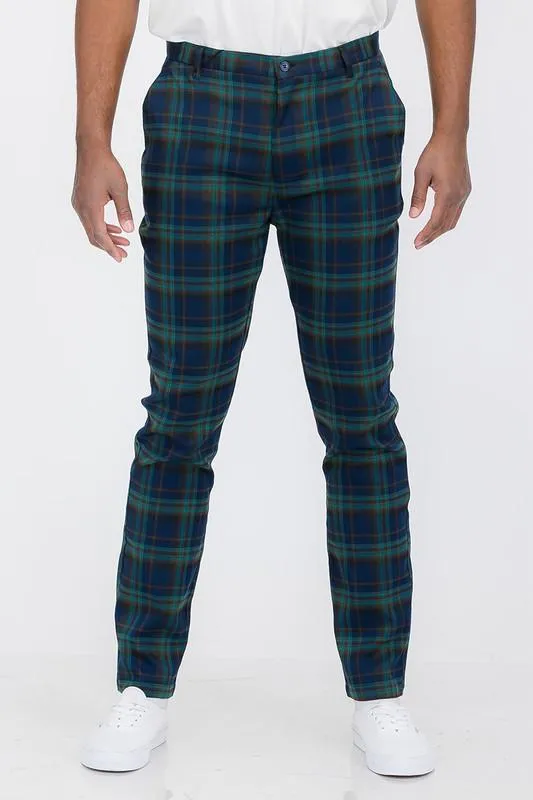 Blue Multi Mens Plaid Trouser Pants