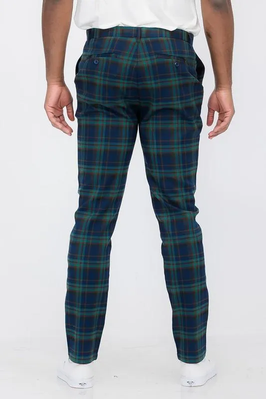 Blue Multi Mens Plaid Trouser Pants