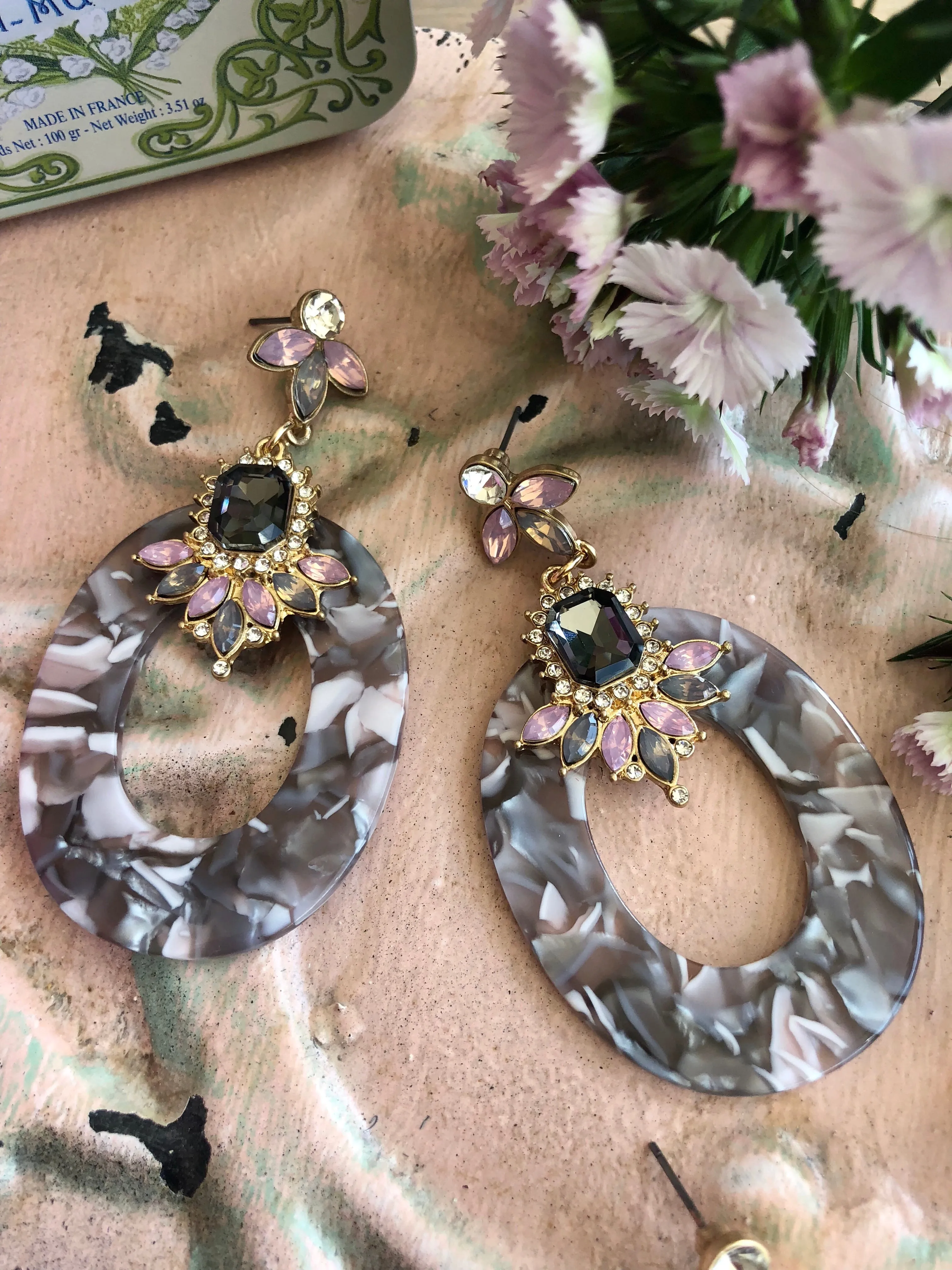 Claudia Floral Oval Statement Earrings