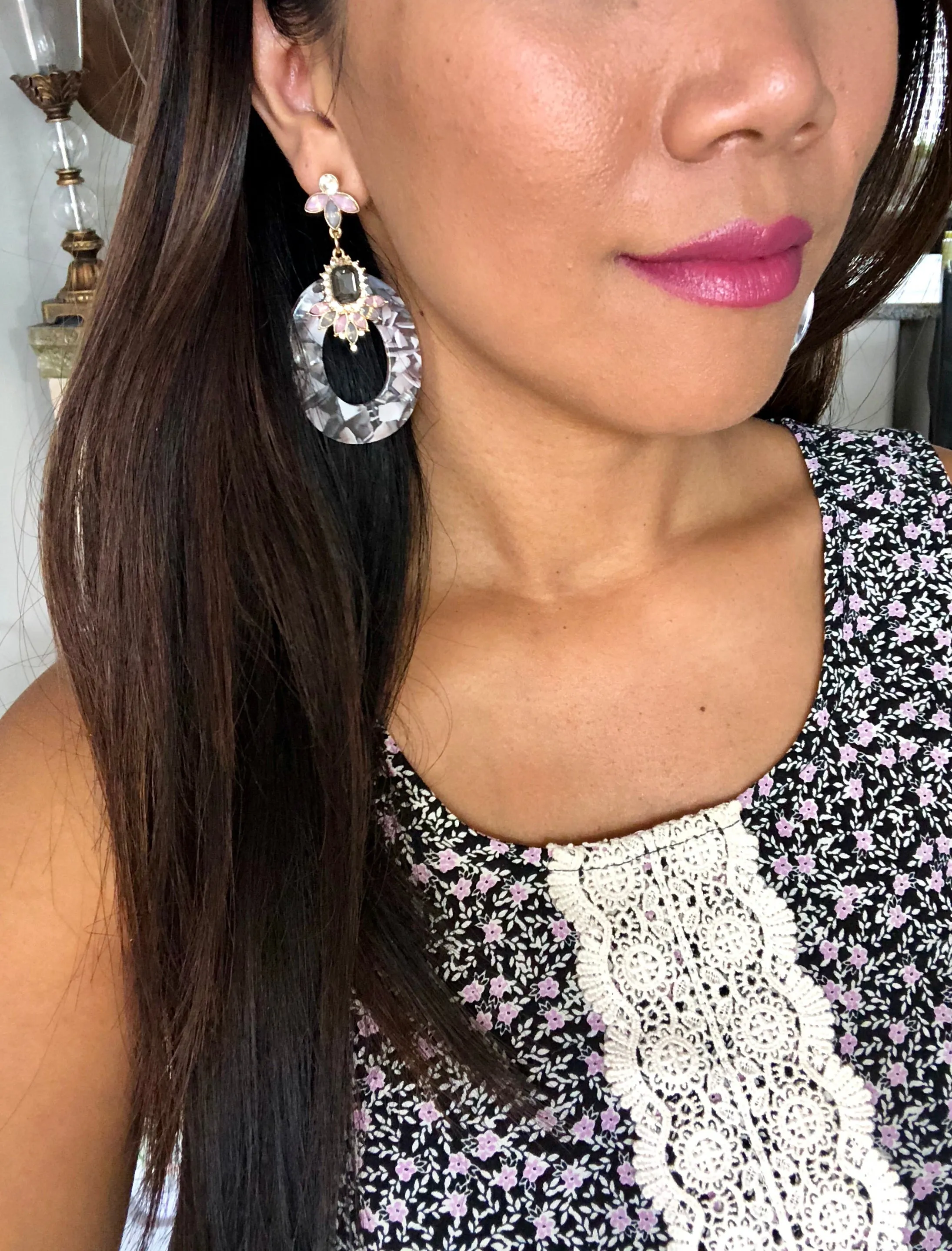 Claudia Floral Oval Statement Earrings