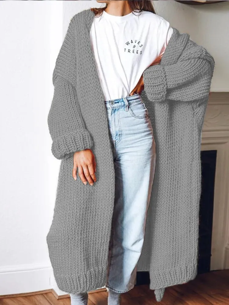 Getadme Korean Fashion Women Sweaters Autumn Winter Solid Knitted Cardigan Medium Long Sweater Coat Women Knitwears Womens Clothing