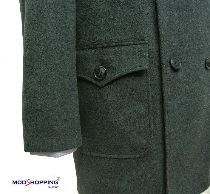 Grey Pea Coat | Retro Vintage Mod Style Wool Classic Pea Coat for Men