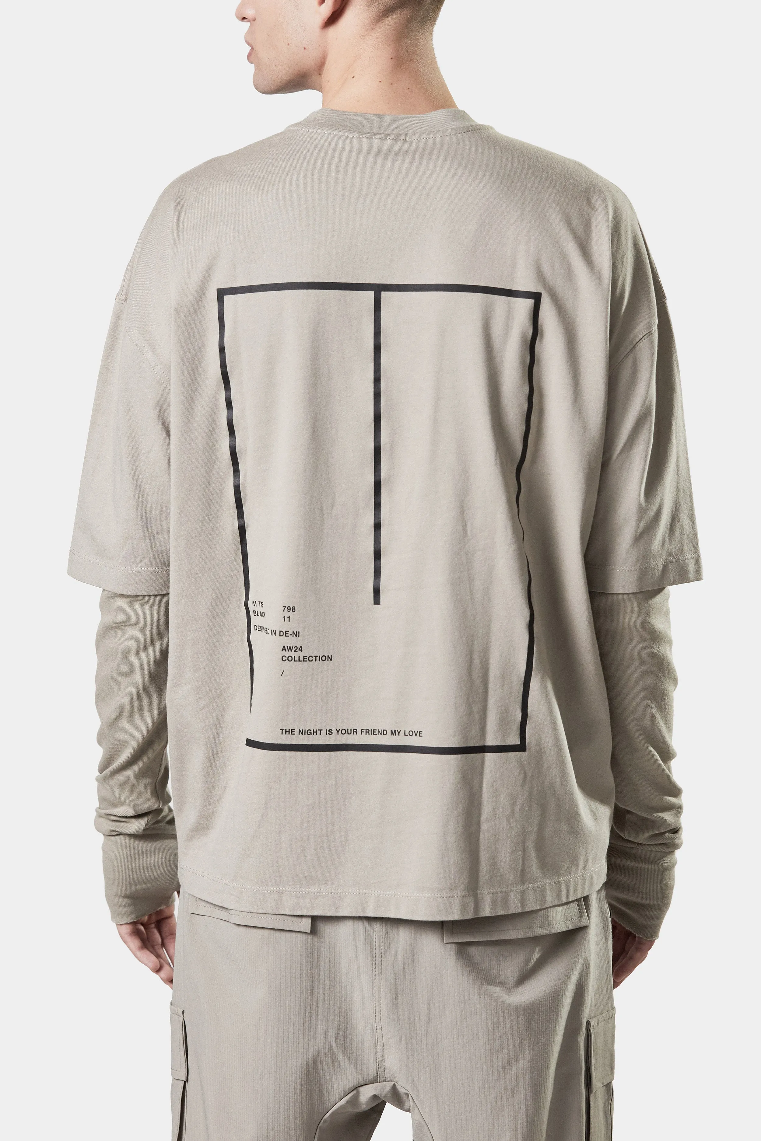 Printed 2in1 long sleeve tee, Beige