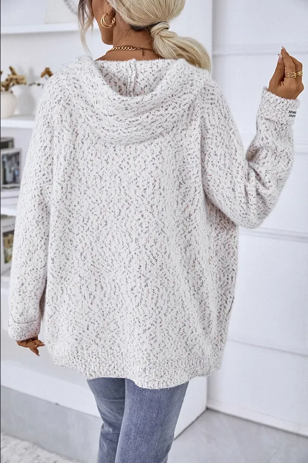 Unishe Zippered Drawstring Hoodie Sweater Knit Cardigan