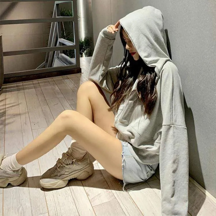 Women's Casual Pure Color Zipper Loose Hoodies