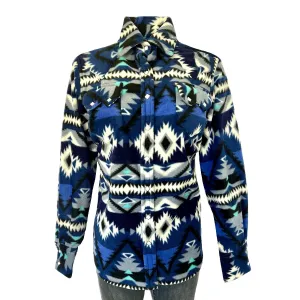 Women's Native Pattern Fleece Western Shirt in Blue & Black