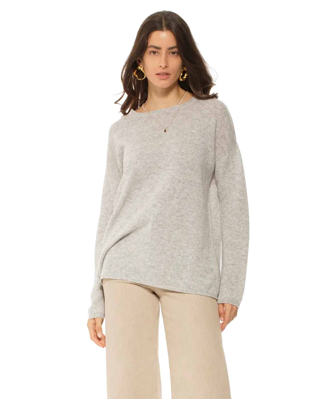 Women's Oversized Cashmere Boatneck Sweater Light Grey